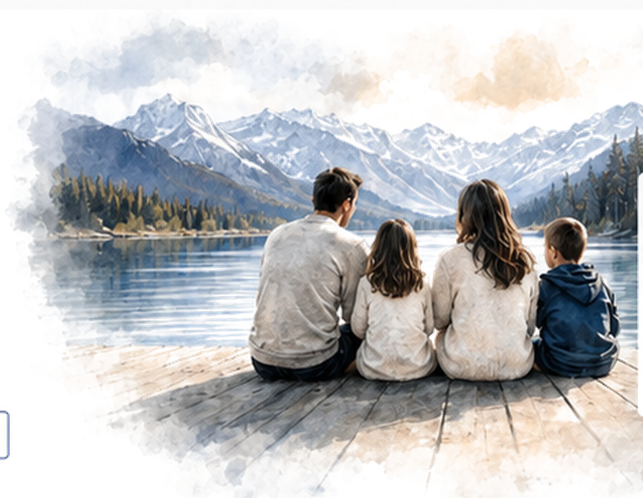 Family at a mountain lake